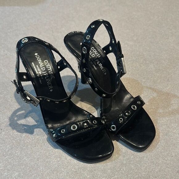DONALD J PLINER COUTURE Black Patent Strappy Heels - Picture 1 of 7